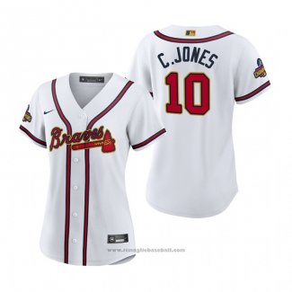 Maglia Baseball Donna Atlanta Braves Chipper Jones 2022 Gold Program Replica Bianco