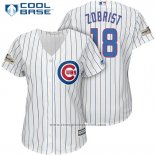 Maglia Baseball Donna Chicago Cubs 2017 Postseason 18 Ben Zobrist Bianco Cool Base