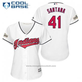 Maglia Baseball Donna Cleveland Indians 2017 Postseason 41 Carlos Santana Bianco Cool Base