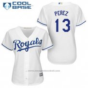 Maglia Baseball Donna Kansas City Royals Salvador Perez 13 Bianco Home Cool Base