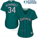 Maglia Baseball Donna Seattle Mariners 34 Felix Hernandez Verde Alternato Cool Base