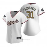 Maglia Baseball Donna Washington Nationals Max Scherzer 2020 Gold Program Replica Bianco