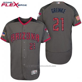 Maglia Baseball Uomo Arizona Diamondbacks 2017 Stelle e Strisce 21 Zack Greinke Grigio Flex Base