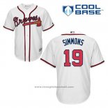 Maglia Baseball Uomo Atlanta Braves 19 Andrelton Simmons Bianco Home Cool Base