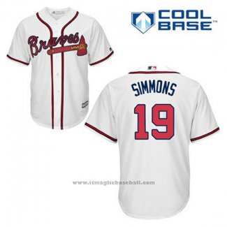 Maglia Baseball Uomo Atlanta Braves 19 Andrelton Simmons Bianco Home Cool Base