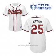 Maglia Baseball Uomo Atlanta Braves 25 Cameron Maybin Bianco Home Cool Base