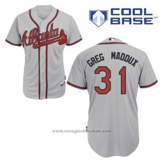 Maglia Baseball Uomo Atlanta Braves 31 Greg Maddux Grigio Cool Base