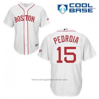 Maglia Baseball Uomo Boston Red Sox 15 Dustin Pedroia Bianco Cool Base