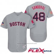 Maglia Baseball Uomo Boston Red Sox 2017 Stelle e Strisce Pablo Sandoval Grigio Flex Base