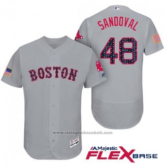 Maglia Baseball Uomo Boston Red Sox 2017 Stelle e Strisce Pablo Sandoval Grigio Flex Base
