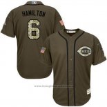 Maglia Baseball Uomo Cincinnati Reds 6 Billy Hamilton Verde Salute To Service