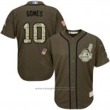 Maglia Baseball Uomo Cleveland Indians 10 Yan Gomes Verde Salute To Service