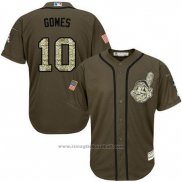 Maglia Baseball Uomo Cleveland Indians 10 Yan Gomes Verde Salute To Service