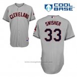 Maglia Baseball Uomo Cleveland Indians Nick Swisher 33 Grigio Cool Base