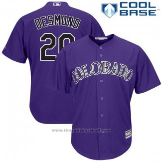 Maglia Baseball Uomo Colorado Rockies Ian Desmond 20 Viola Cool Base