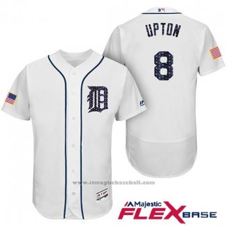 Maglia Baseball Uomo Detroit Tigers 2017 Stelle e Strisce Justin Upton Bianco Flex Base