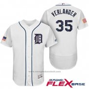 Maglia Baseball Uomo Detroit Tigers 2017 Stelle e Strisce Justin Verlander Bianco Flex Base