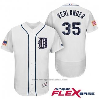 Maglia Baseball Uomo Detroit Tigers 2017 Stelle e Strisce Justin Verlander Bianco Flex Base