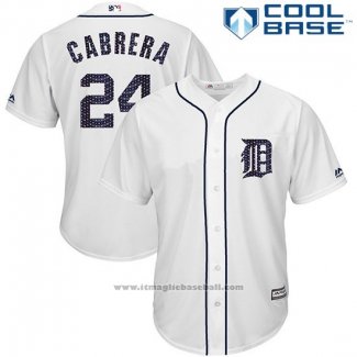 Maglia Baseball Uomo Detroit Tigers 2017 Stelle e Strisce Miguel Cabrera Bianco Cool Base