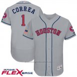 Maglia Baseball Uomo Houston Astros 2017 Stelle e Strisce Carlos Correa Grigio Flex Base