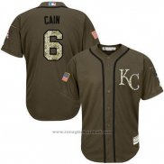 Maglia Baseball Uomo Kansas City Royals 6 Lorenzo Cain Verde Salute To Service