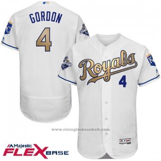 Maglia Baseball Uomo Kansas City Royals Alex Gordon World Series Campeones Or Bianco Flex Base