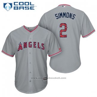 Maglia Baseball Uomo Los Angeles Angels 2017 Stelle e Strisce Andrelton Simmons Grigio Cool Base