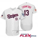 Maglia Baseball Uomo Los Angeles Dodgers 2017 Stelle e Strisce Carl Crawford Bianco Flex Base