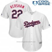 Maglia Baseball Uomo Los Angeles Dodgers 2017 Stelle e Strisce Clayton Kershaw Bianco Cool Base