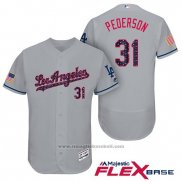 Maglia Baseball Uomo Los Angeles Dodgers 2017 Stelle e Strisce Joc Pederson Grigio Flex Base