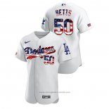 Maglia Baseball Uomo Los Angeles Dodgers Mookie Betts 2020 Stars & Stripes 4th of July Bianco