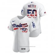 Maglia Baseball Uomo Los Angeles Dodgers Mookie Betts 2020 Stars & Stripes 4th of July Bianco