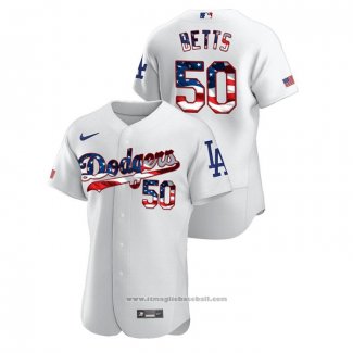 Maglia Baseball Uomo Los Angeles Dodgers Mookie Betts 2020 Stars & Stripes 4th of July Bianco