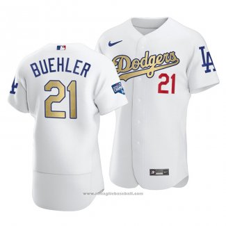 Maglia Baseball Uomo Los Angeles Dodgers Walker Buehler 2021 Gold Program Patch Autentico Bianco