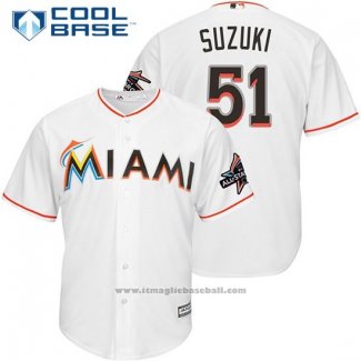 Maglia Baseball Uomo Miami Marlins 51 Ichiro Suzuki Bianco 2017 Cool Base