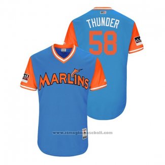 Maglia Baseball Uomo Miami Marlins Dan Straily 2018 LLWS Players Weekend Thunder Blu