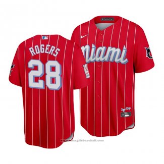 Maglia Baseball Uomo Miami Marlins Trevor Rogers 2021 City Connect Replica Rosso