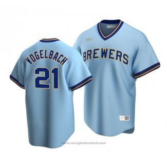 Maglia Baseball Uomo Milwaukee Brewers Daniel Vogelbach Cooperstown Collection Road Blu