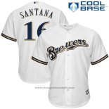 Maglia Baseball Uomo Milwaukee Brewers Domingo Santana Bianco Cool Base