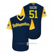 Maglia Baseball Uomo Milwaukee Brewers Freddy Peralta 2018 LLWS Players Weekend Kaciki Blu