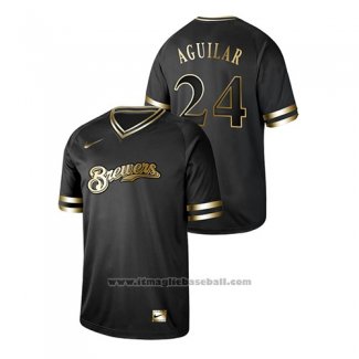 Maglia Baseball Uomo Milwaukee Brewers Jesus Aguilar 2019 Golden Edition Nero