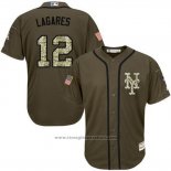 Maglia Baseball Uomo New York Mets 12 Juan Lagares Verde Salute To Service