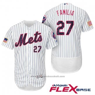 Maglia Baseball Uomo New York Mets 2017 Stelle e Strisce Jeurys Familia Bianco Flex Base