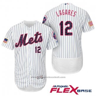 Maglia Baseball Uomo New York Mets 2017 Stelle e Strisce Juan Lagares Bianco Flex Base