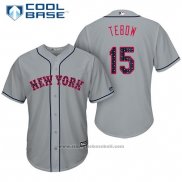 Maglia Baseball Uomo New York Mets 2017 Stelle e Strisce Tim Tebow Grigio Cool Base