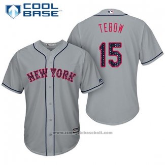 Maglia Baseball Uomo New York Mets 2017 Stelle e Strisce Tim Tebow Grigio Cool Base