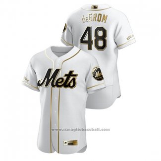 Maglia Baseball Uomo New York Mets Jacob Degrom Golden Edition Autentico Bianco