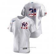 Maglia Baseball Uomo New York Yankees Aaron Hicks 2020 Stars & Stripes 4th of July Bianco