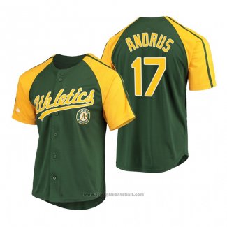 Maglia Baseball Uomo Oakland Athletics Elvis Andrus Replica Button Down Raglan Verde