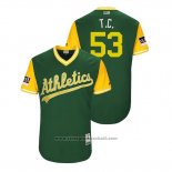 Maglia Baseball Uomo Oakland Athletics Trevor Cahill 2018 LLWS Players Weekend T.c. Verde